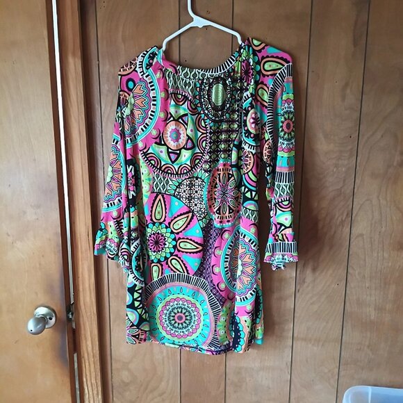 Women’s Boho Multicolor Mandala Print 3/4 Sleeve Tunic Top size XL - Picture 3 of 3
